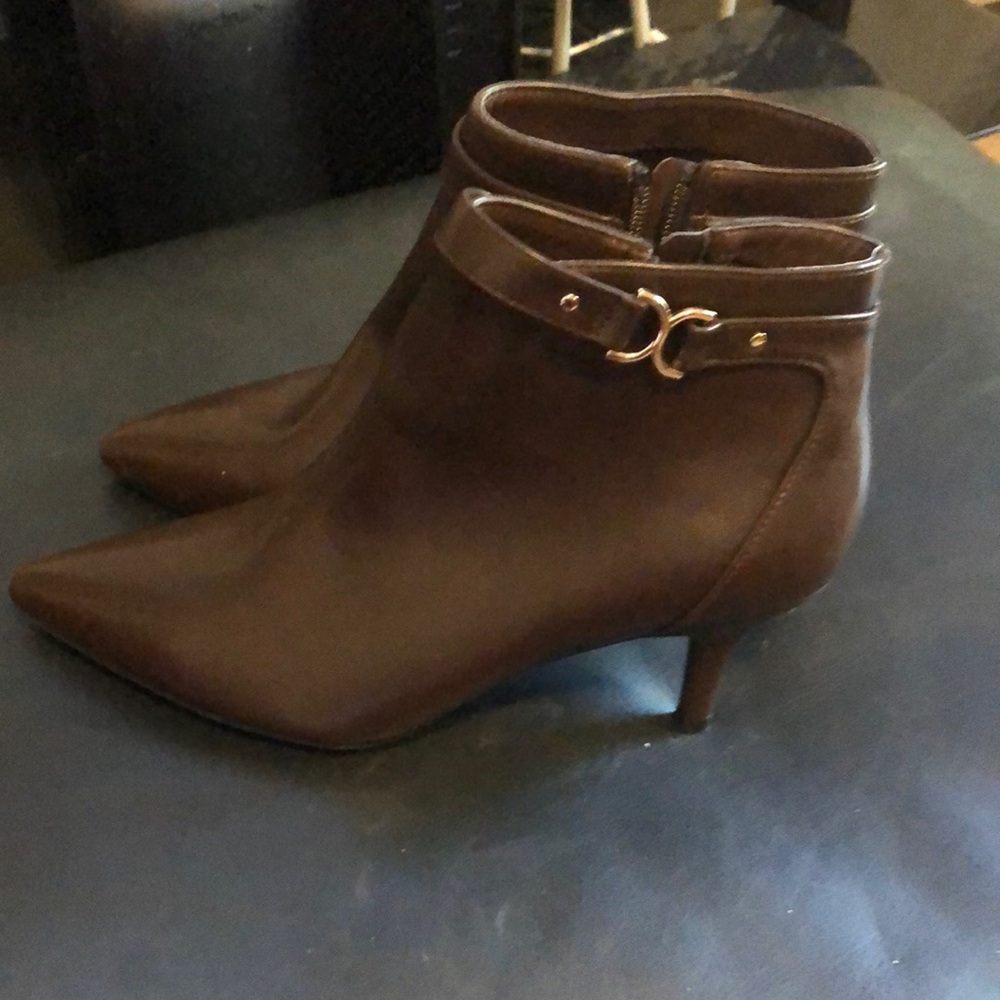 Charter Club Brown Heeled Boots with Decorative Straps